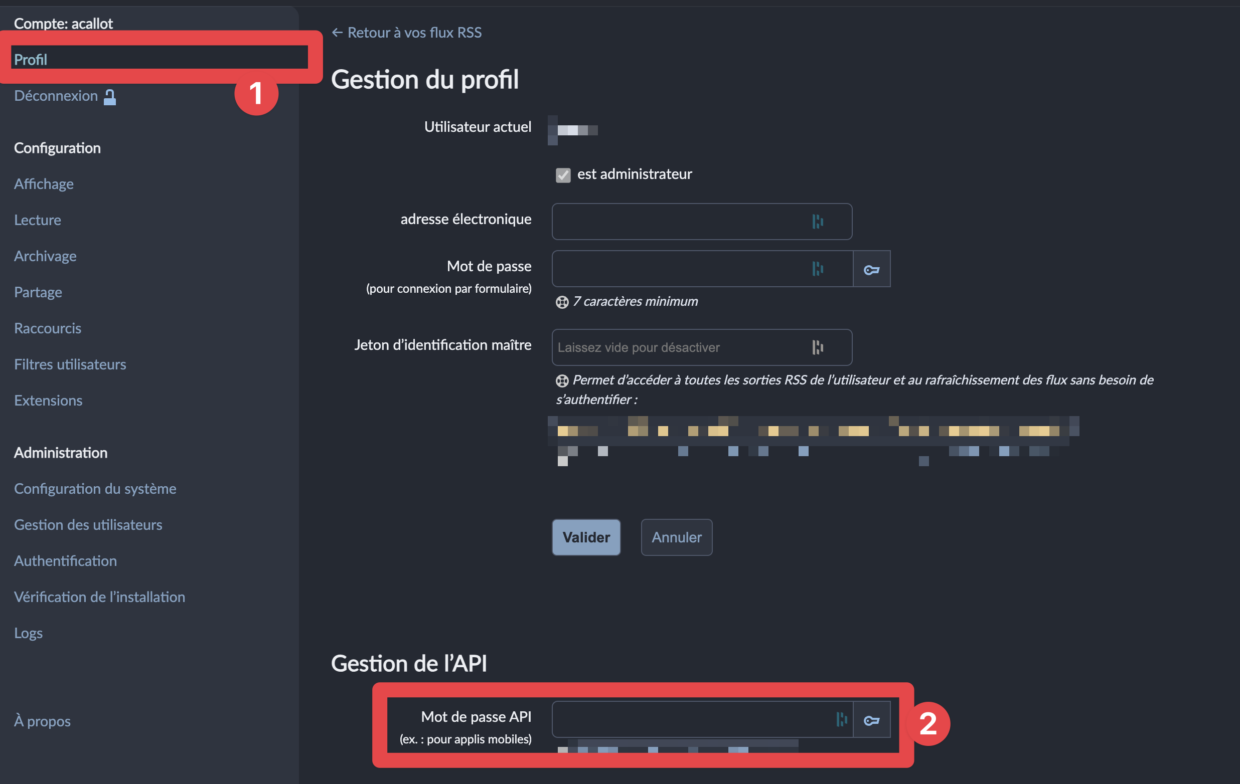 Créer le mot de passe de l'API
