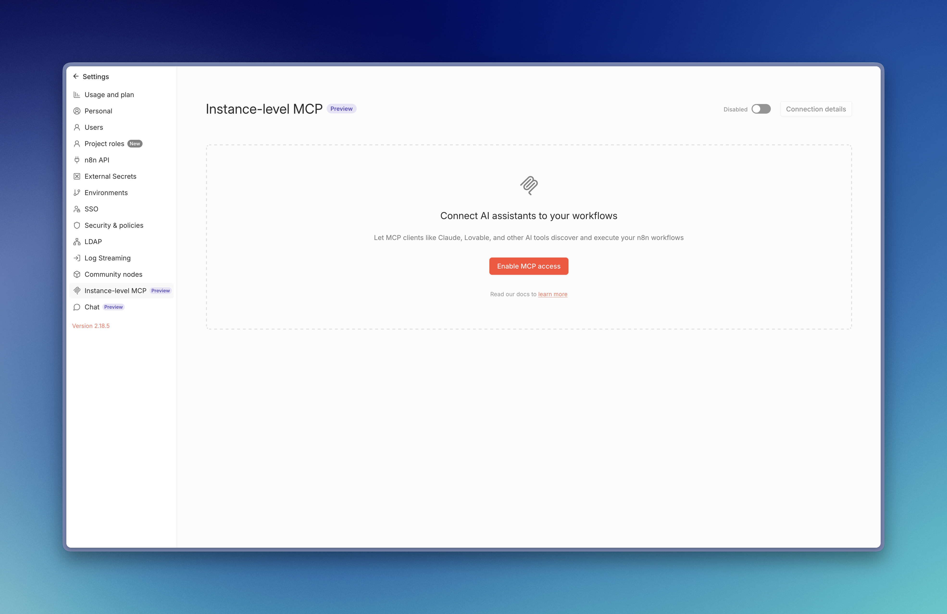 Interface n8n avec le MCP natif activé